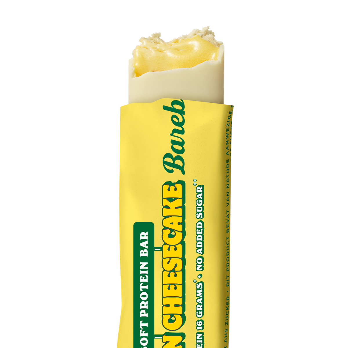 Barebells Soft Protein Bar Lemon Cheesecake eiwitreep - packshot met zichtbare cheesecakevulling