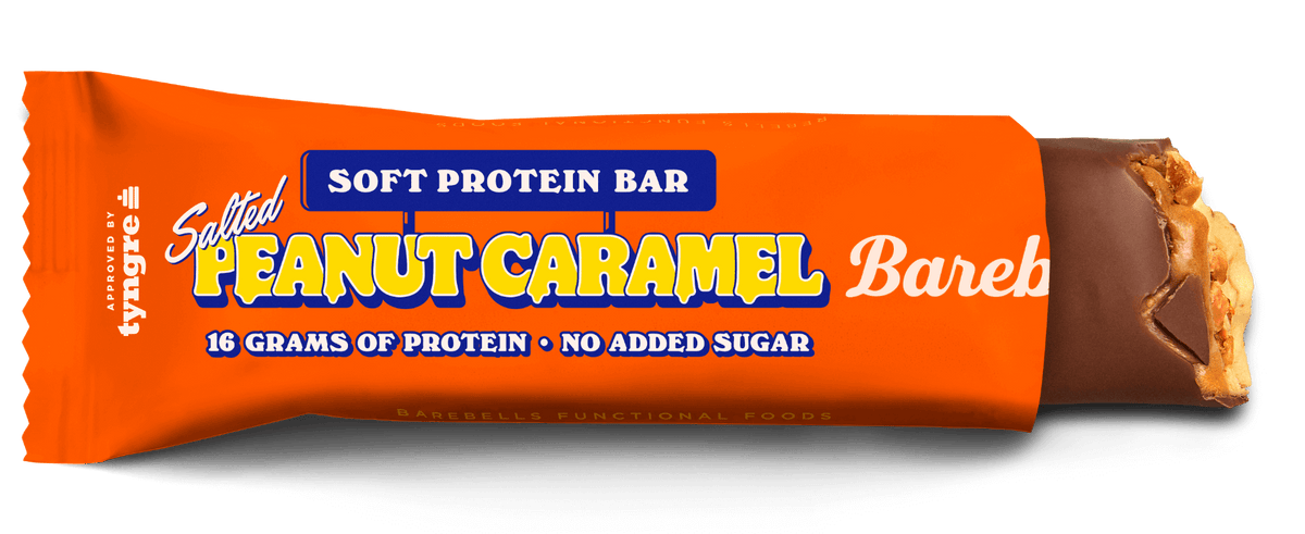 Barebells Soft Protein Bar Salted Peanut Caramel eiwitreep - verpakking voorzijde