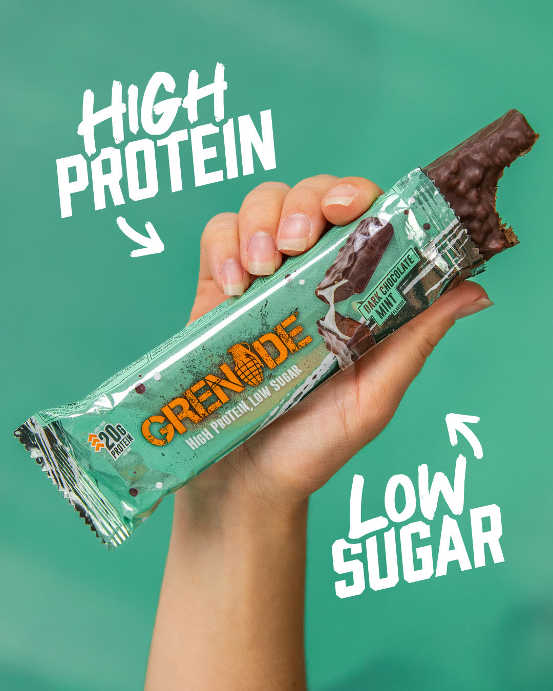 Grenade Protein Bar Dark Chocolate Mint eiwitreep – sfeerfoto 1