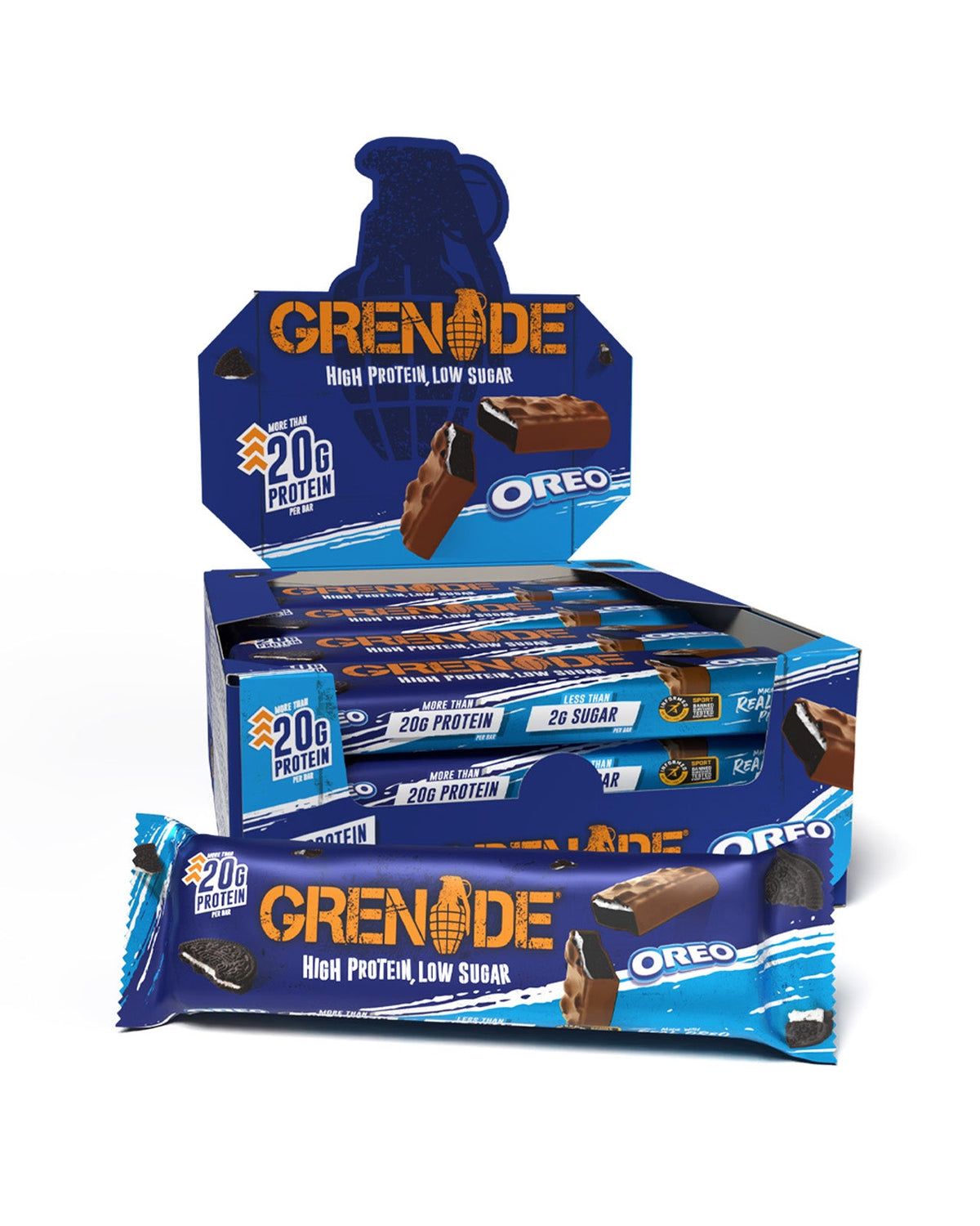 Grenade Protein Bar Oreo eiwitreep – verpakking met displaydoos