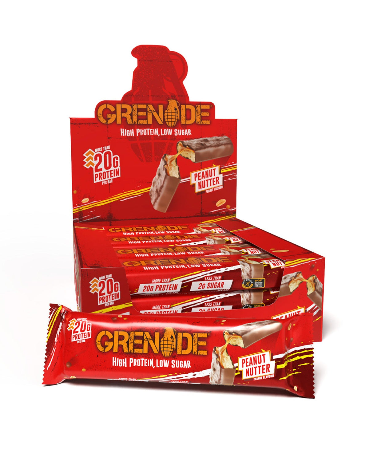 Grenade Protein Bar Peanut Nutter eiwitreep – verpakking met displaydoos