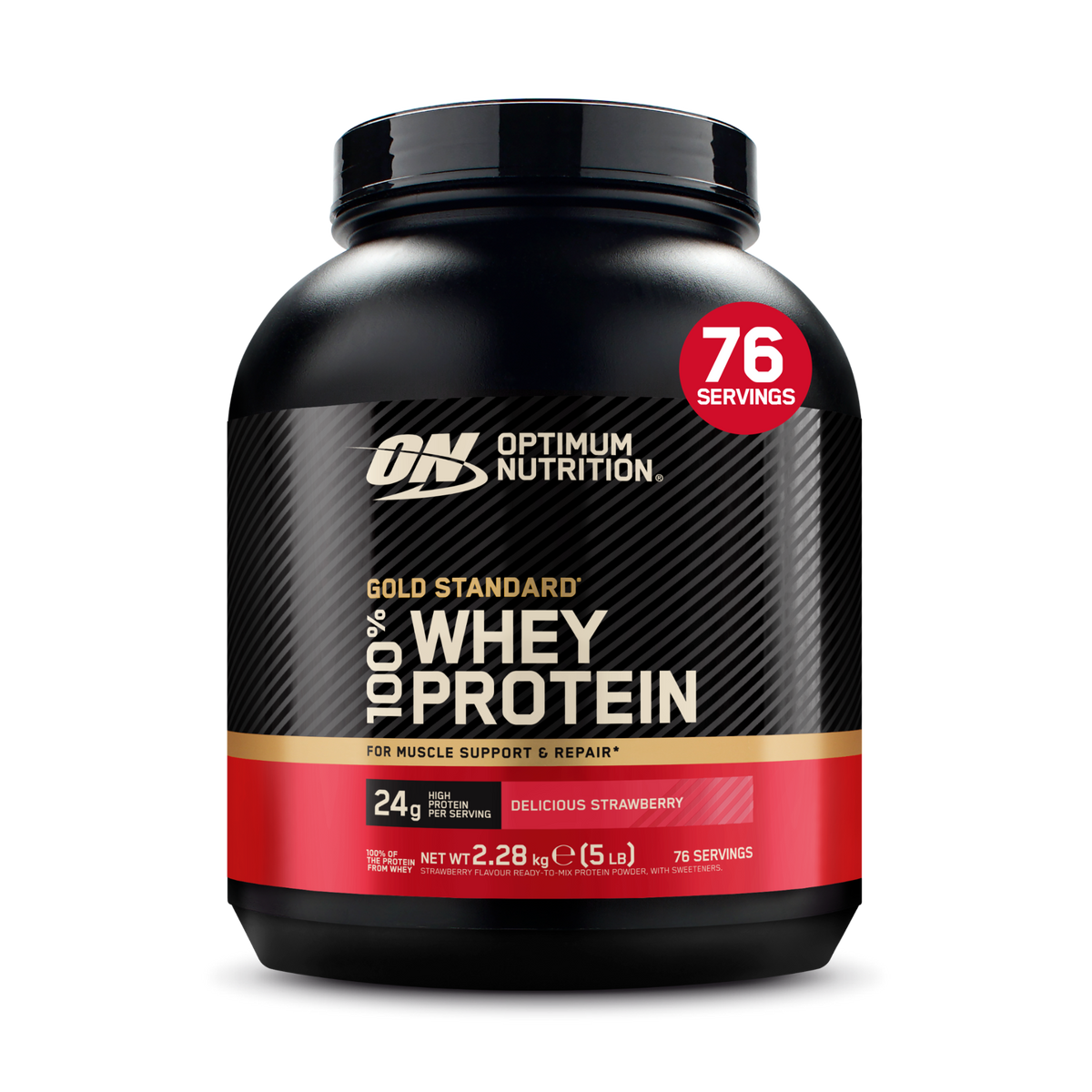 Optimum Nutrition Gold Standard 100% Whey Delicious Strawberry 2280 g - verpakking vooraanzicht