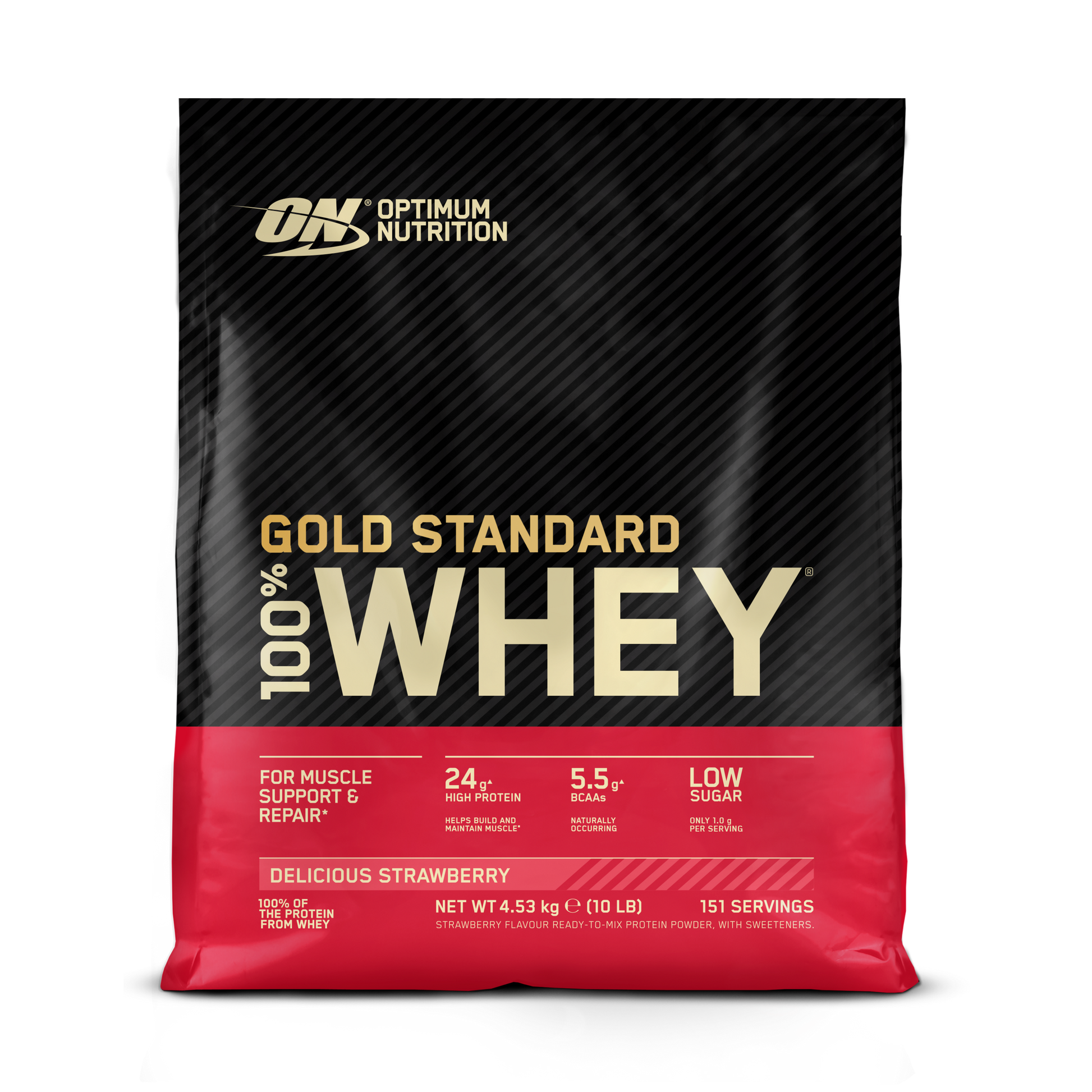 Optimum Nutrition Gold Standard 100% Whey Delicious Strawberry 4530 g - verpakking vooraanzicht