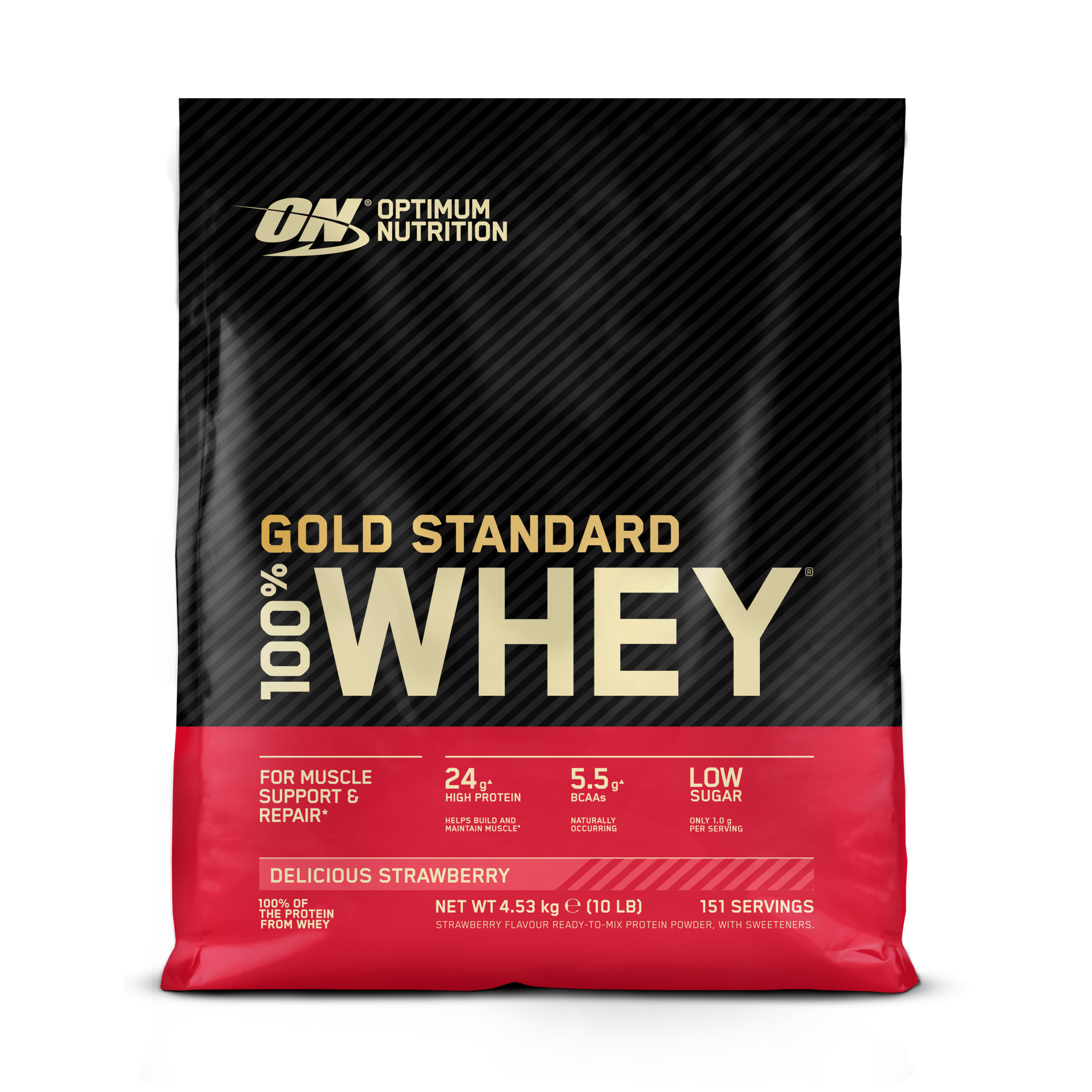 Optimum Nutrition Gold Standard 100% Whey Delicious Strawberry 4530 g - verpakking vooraanzicht