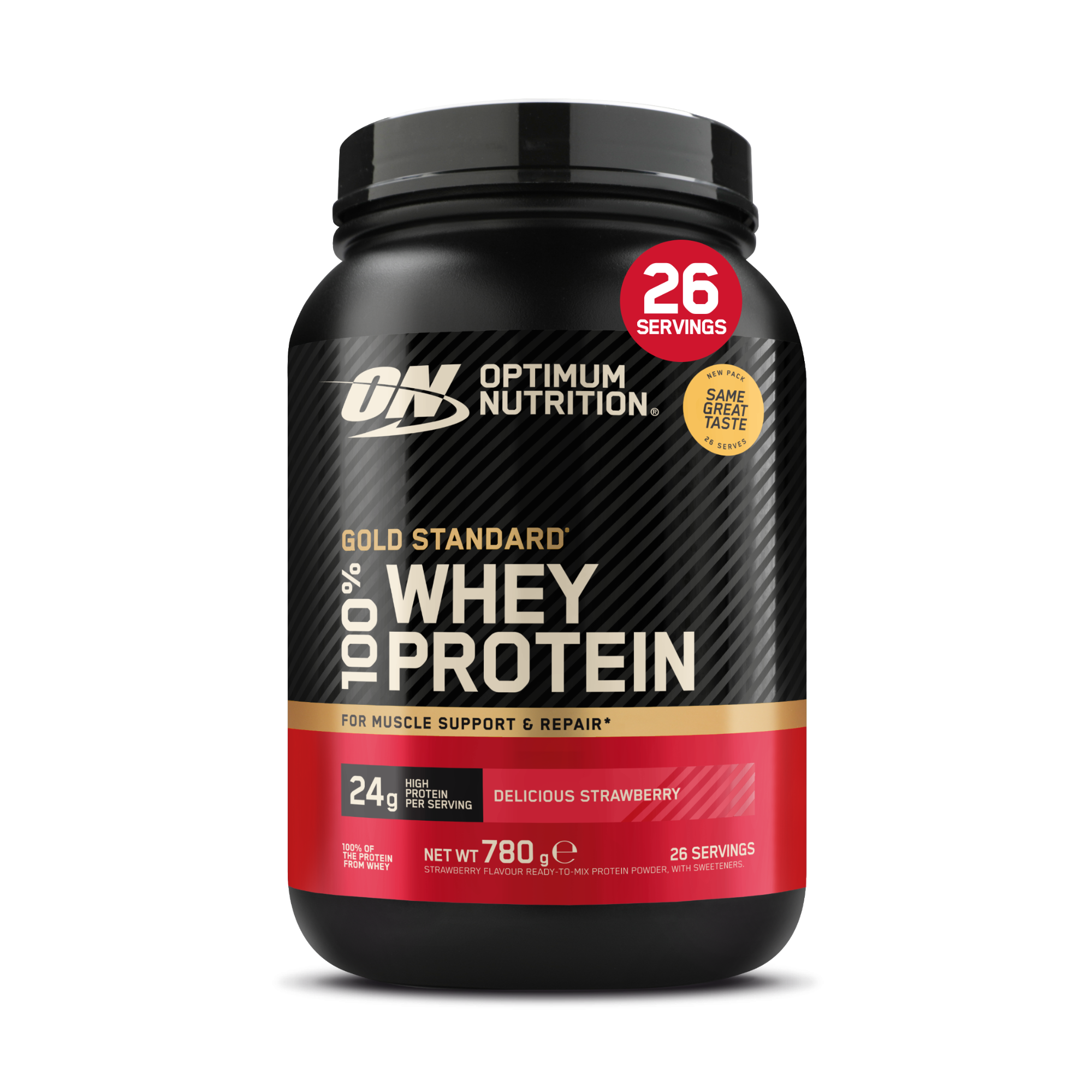 Optimum Nutrition Gold Standard 100% Whey Delicious Strawberry 780 g - verpakking vooraanzicht