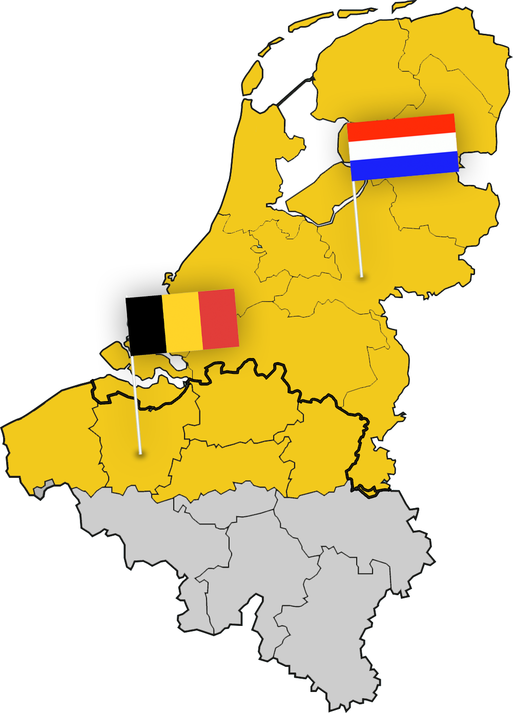 Overzicht leveringsgebied in Nederland en België