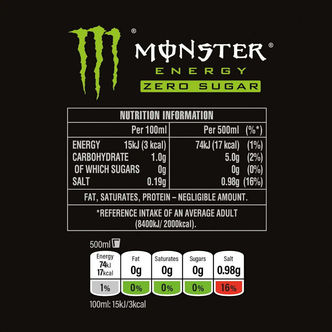 Monster Energy Original Zero Sugar 12 X 500 Ml What Sup 